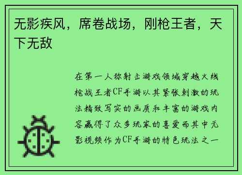 无影疾风,席卷战场,刚枪王者,天下无敌 无影疾风,席卷战场,刚枪王者,天下无敌