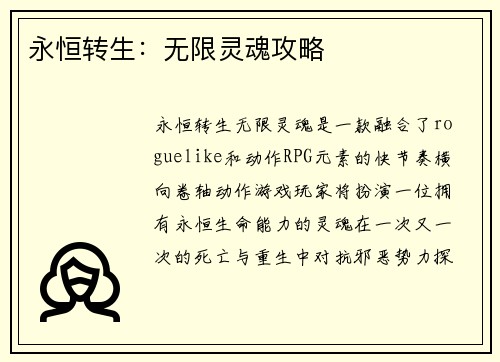 永恒转生:无限灵魂攻略 永恒转生:无限灵魂攻略